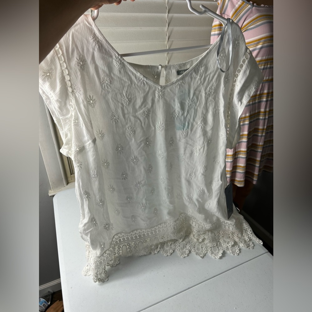 Daniel Rainn Tessi Embroidered Short Sleeve Top
White - 1X - Picture 11 of 12